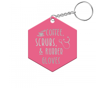 Coffee, Scrubs, and Rubber Gloves Hexagon Keychain